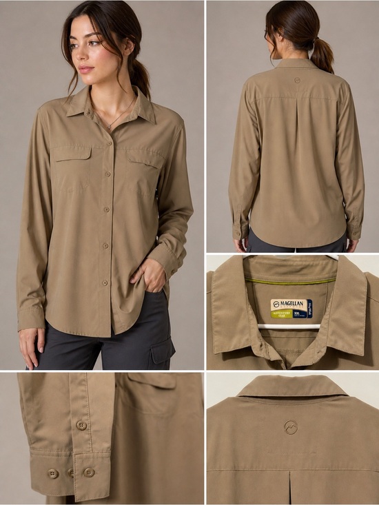 Magellan Outdoors Tops - PTP 22.5” No-Fly-Zone Hiking Shirt XXL  Khaki/Tan 🤎Insect Repellent Adventure